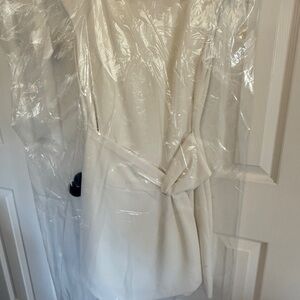 DKNY One-Shoulder Cream Wrap Dress